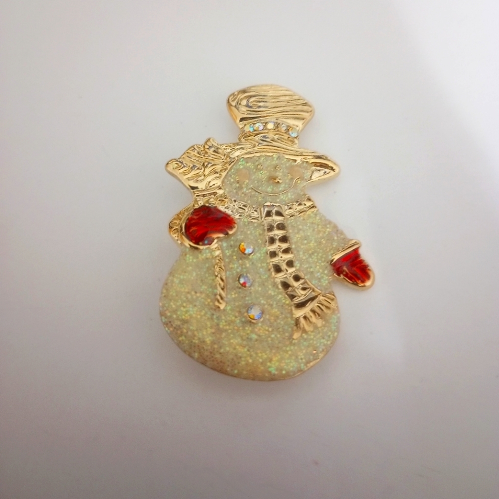 Sparkling snow man holiday pin